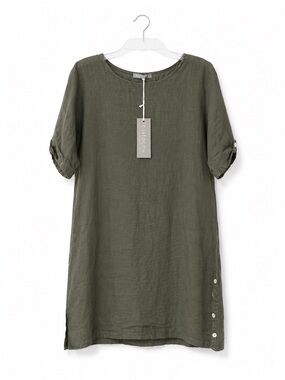 NWT Pistache Olive Green Linen Dress
